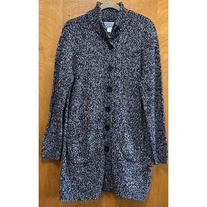 Anthony Richards Womens Mock Neck Sweater Coat Marked Black White Classic Sz XL